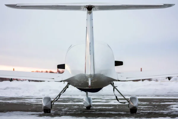 Rear View Small Sports Airplane Winter Airfield Sunset — Stock Photo, Image