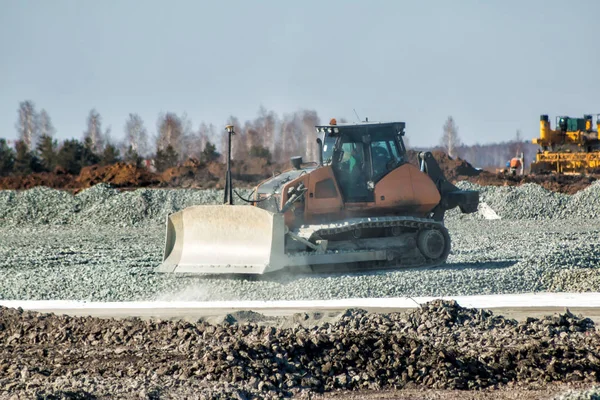 Bulldozer Dragas Escombros Construção Estradas — Fotografia de Stock