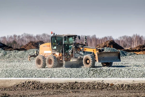 Grader Draghe Macerie Sulla Costruzione Strade — Foto Stock