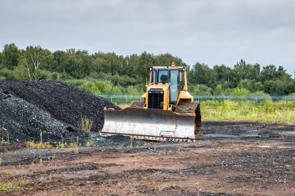 Bulldozer Dragas Escombros Construção Estradas — Fotografia de Stock