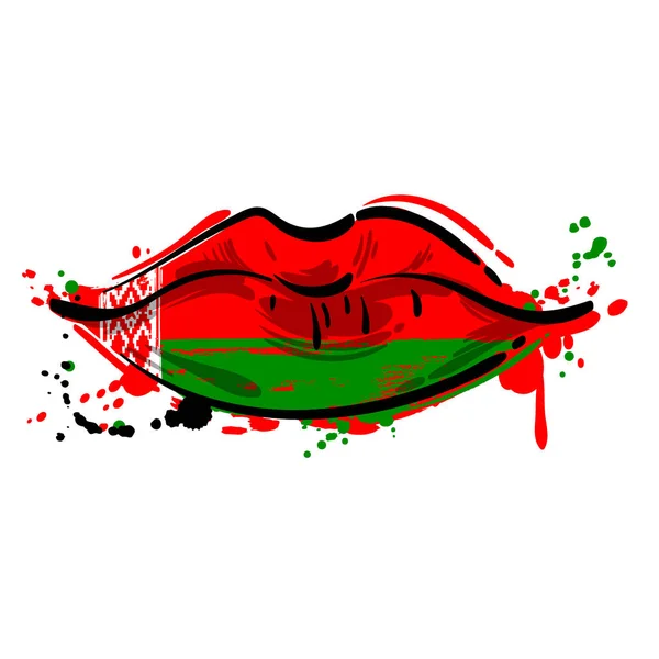 Векторная Абстракция Женских Губ Иллюстрация Моды Губы Цветом Белорусского Флага — стоковый вектор