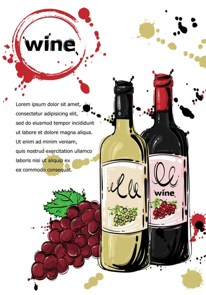 Ilustración Vectorial Vino Blanco Tinto Fondo Para Diseño Del Menú — Vector de stock