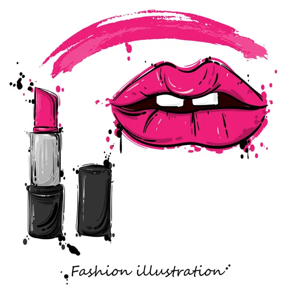 Illustrazione Astratta Vettoriale Rossetto Rosso Illustrazione Moda — Vettoriale Stock