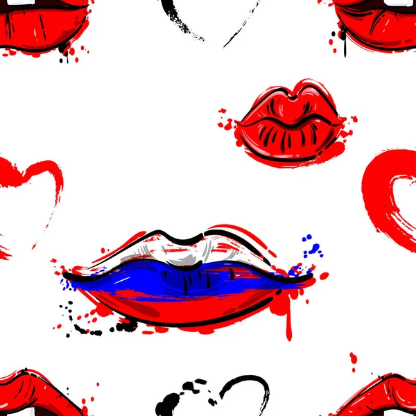 矢量抽象无缝模式为您的设计 嘴唇与俄国旗子着色 — 图库矢量图片