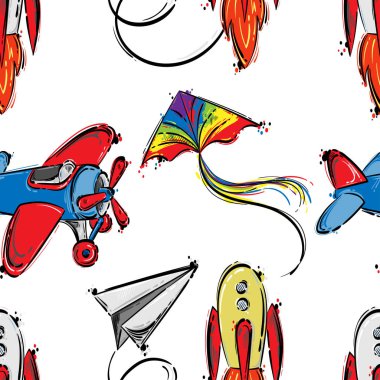 Uçak, roket, kağıt uçak ile soyut sorunsuz desen 