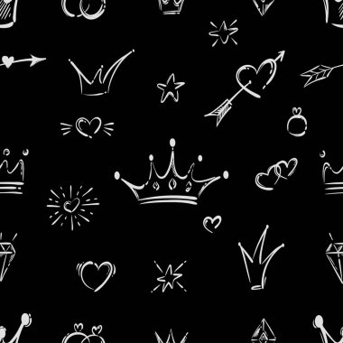 Taç, yıldız, kalp, ok ile Prenses vektör dikişsiz desen,