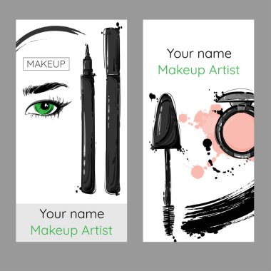 Maskara, gölgeler ve eyeliner ile Vektör soyut afiş.