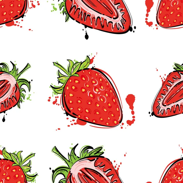 Modèle abstrait vectoriel sans couture avec des fraises . — Image vectorielle