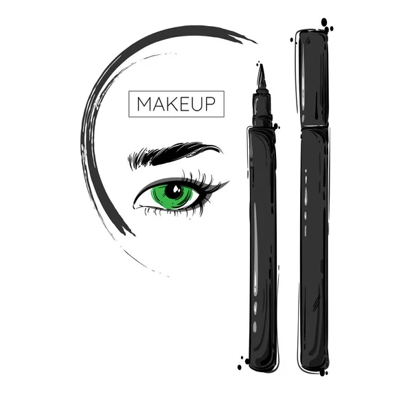 Ilustração vetorial com caneta eyeliner de feltro para olhos . —  Vetores de Stock