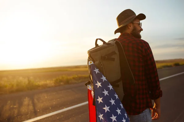 4Th July American Flag Patriotic Holiday Traveler Flag America Man — Stock Photo, Image