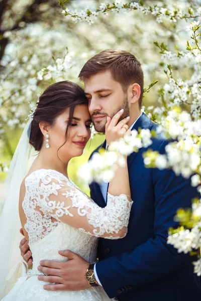 Noiva Jovem Bonita Noivo Desfrutar Uns Dos Outros Casamento Casal — Fotografia de Stock