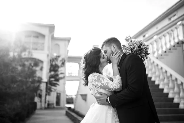 Bela Noiva Noivo Divirtam Feliz Casal Jovem Romântico Comemorando Seu — Fotografia de Stock