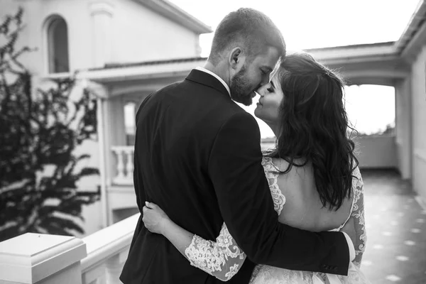 Vackra Bruden Och Brudgummen Njuta Varandra Lyckliga Romantiska Unga Paret — Stockfoto