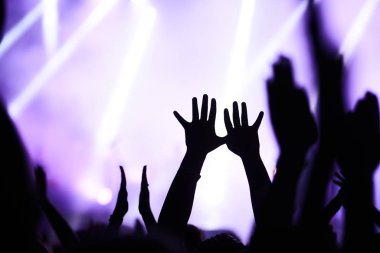 çocuklar ellerini kaldir ve müziğin keyfini çıkarın. kalabalık konser - yaz müzik festivali.