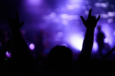 çocuklar ellerini kaldir ve müziğin keyfini çıkarın. kalabalık konser - yaz müzik festivali.