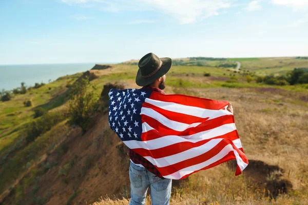 Juli Fjärde Juli Amerikanen Med Medborgare Sjunker Amerikanska Flaggan Självständighetsdagen — Stockfoto