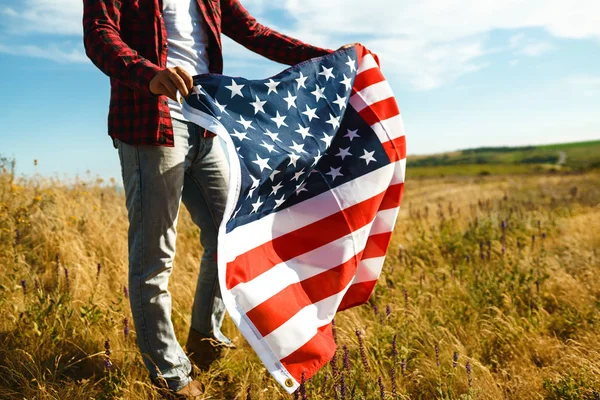 Julio Cuatro Julio Americano Con Bandera Nacional Bandera Americana Día —  Fotos de Stock