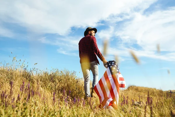 Den Juli Fjerde Juli Amerikansk Med Det Nationale Flag Amerikansk - Stock-foto