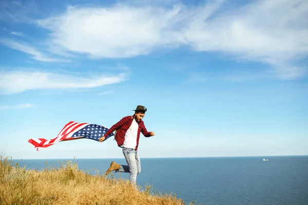 Den Juli Fjerde Juli Amerikansk Med Det Nationale Flag Amerikansk - Stock-foto