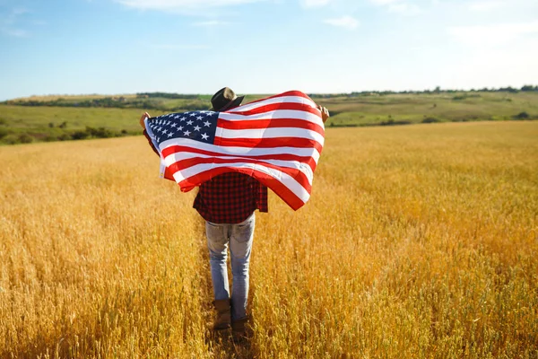Den Juli Fjerde Juli Amerikansk Med Det Nationale Flag Amerikansk - Stock-foto