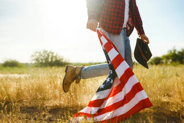 Den Juli Fjerde Juli Amerikansk Med Det Nationale Flag Amerikansk - Stock-foto