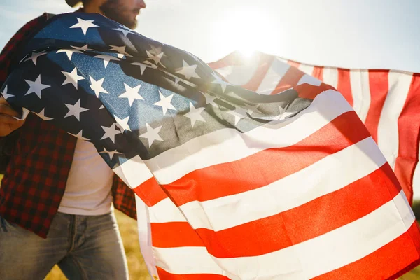 Juli Vierde Juli Amerikaan Met Nationale Vlag Amerikaanse Vlag Dag — Stockfoto