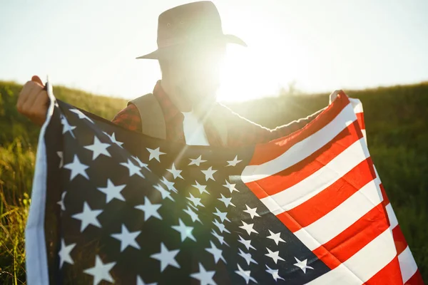 Juli Fjärde Juli Amerikanen Med Medborgare Sjunker Amerikanska Flaggan Självständighetsdagen — Stockfoto