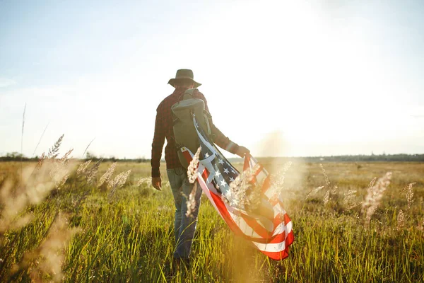 Den Juli Fjerde Juli Amerikansk Med Det Nationale Flag Amerikansk - Stock-foto