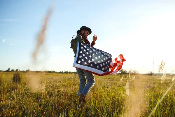 Juli Fjärde Juli Amerikanen Med Medborgare Sjunker Amerikanska Flaggan Självständighetsdagen — Stockfoto