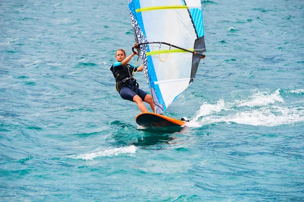 Sailing Surfing Woman Sea Water Windsurfing Sport Activity Summer — Stock Photo, Image