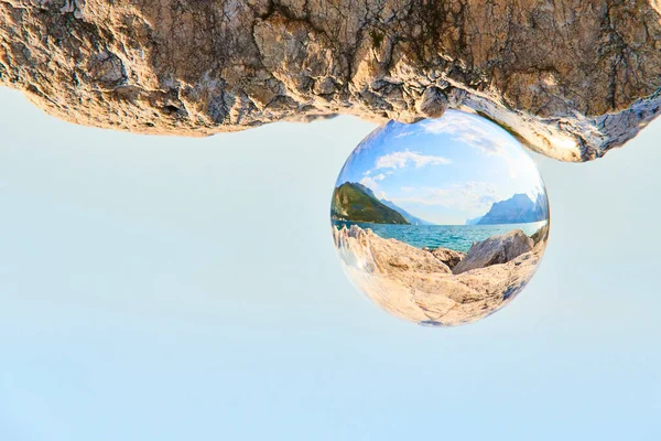 Upside Image Clear Glass Ball Rock Landscape — Zdjęcie stockowe