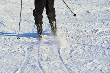 skiing downhill person, winter season, snow covered land 