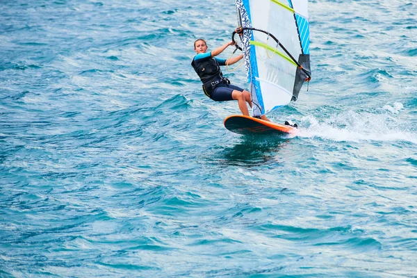 Sailing Surfing Woman Sea Water Windsurfing Sport Activity Summer — стокове фото
