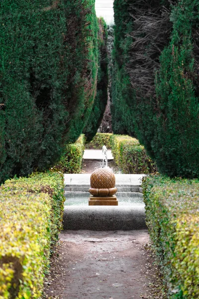 Parque com fonte e sebe em Madrid — Fotografia de Stock