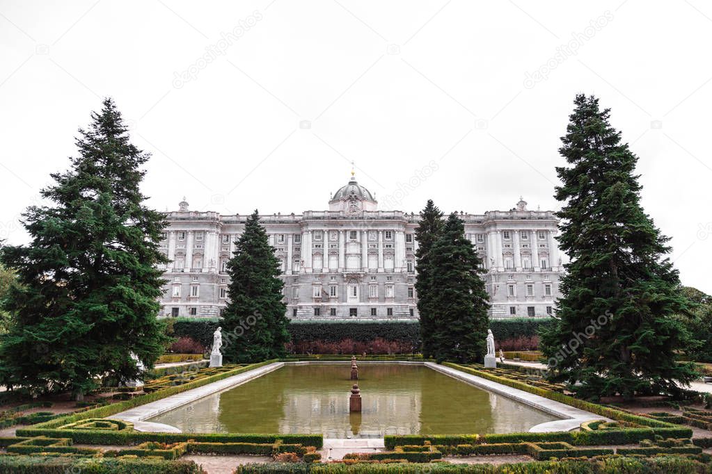 Royal Palace in Madrid viewed from the sabatini gardens