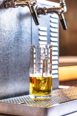 Barda tezgahta kupa hafif bira ile bira musluk