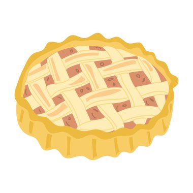 Classic apple pie with lattice crust in soft hand drawn vector style. Concept of homemade dessert, traditional baking, and sweet comfort food