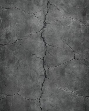 Gri ve kömür tonlarında derin çatlaklar olan sert beton dokusu, vahşi posterler, endüstriyel tasarım ve kentsel altyapı için mükemmel..