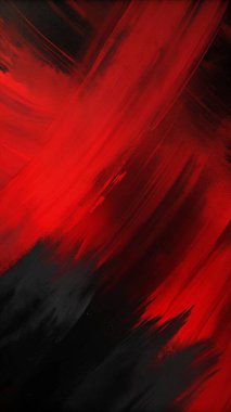 Kalın fırça darbeleriyle koyu kırmızı ve siyah renkte, soyut sanat kapakları, posterler ve modern tasarım için mükemmel..