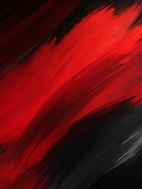 Kalın fırça darbeleriyle koyu kırmızı ve siyah renkte, soyut sanat kapakları, posterler ve modern tasarım için mükemmel..