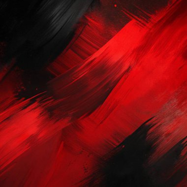 Kalın fırça darbeleriyle koyu kırmızı ve siyah renkte, soyut sanat kapakları, posterler ve modern tasarım için mükemmel..