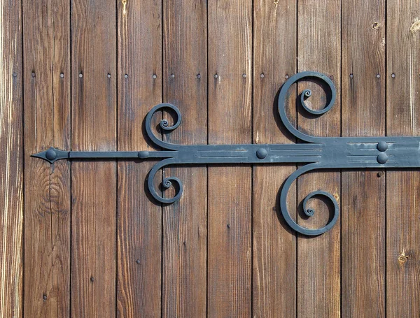 Wooden Gate Wrought Iron Elements Close — Stock Photo, Image