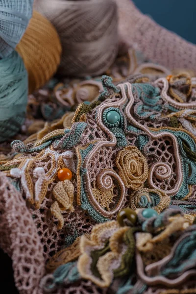 Crochet knitting.   Handmade Irish lace as a background