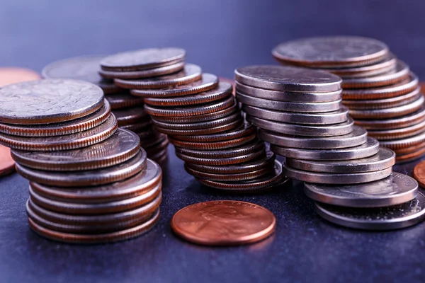 Pile of Golden coin, silver coin, copper coin, quarters, nickels — Stock Photo, Image