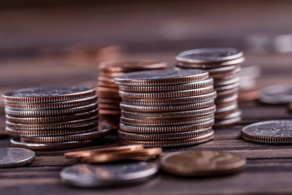 Pile Golden Coin Silver Coin Copper Coin Quarters Nickels Dimes — Stock Photo, Image