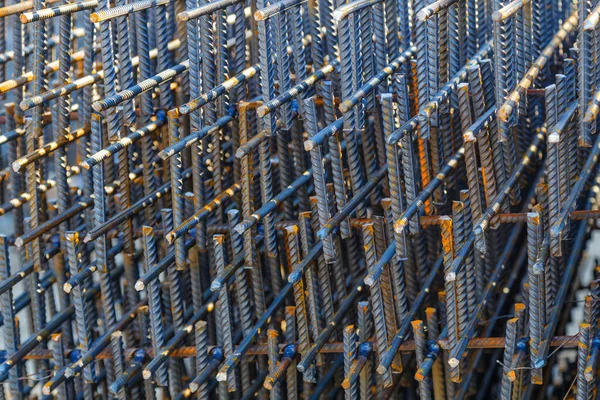 Pochodzenie Przemysłowe Struktura Prętów Zbrojeniowych Rusty Pręt Zbrojeniowy Wylewania Betonu — Zdjęcie stockowe