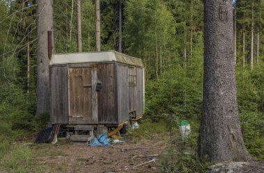 Tekerlekli Slavkovsky les Milli Parkı içinde ormandaki yaşlı yazlık