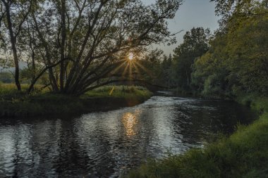 Tepla Vltava Nehri yakınında kamp yeri ve Soumarsky çoğu Köyü