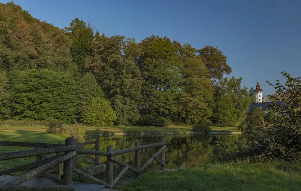 Pond Velke Losiny Castle Summer Sunny Morning — Stock Photo, Image