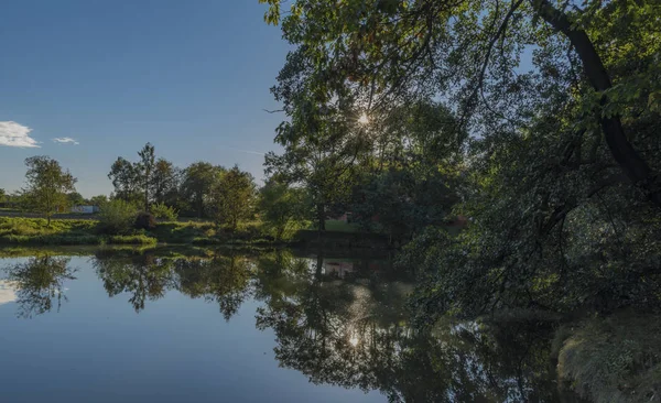 Blue Malse River Autumn Sunny Evening Budweis City — стоковое фото